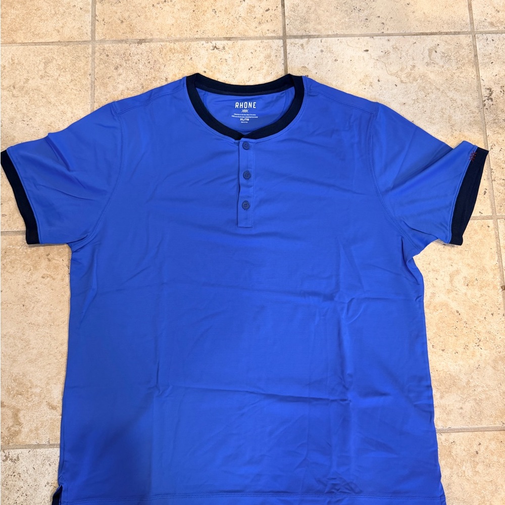 RHONE Men's Royal Blue Short Sleeve Henley with Navy Trim